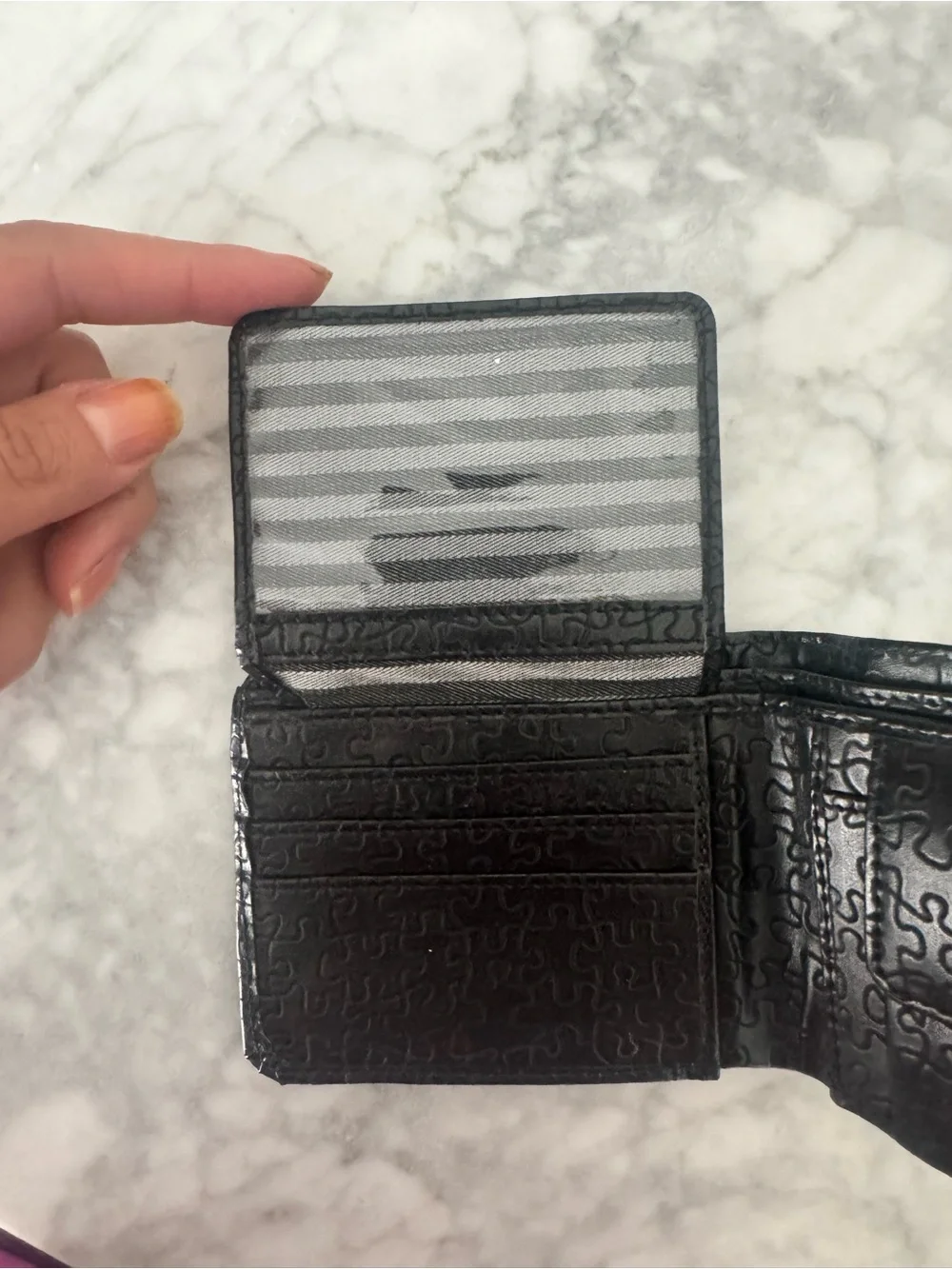 Burberry Black Leather Embossed Wallet with Brown Logo